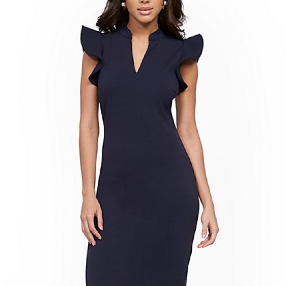 RUFFLE-SLEEVE SHEATH DRESS - MAGIC CREPE